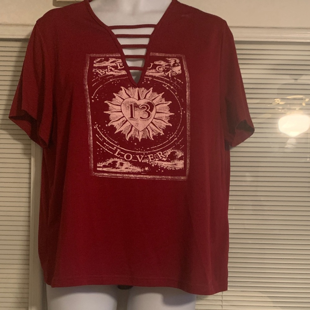 Dark red women’s graphic print with cut outs